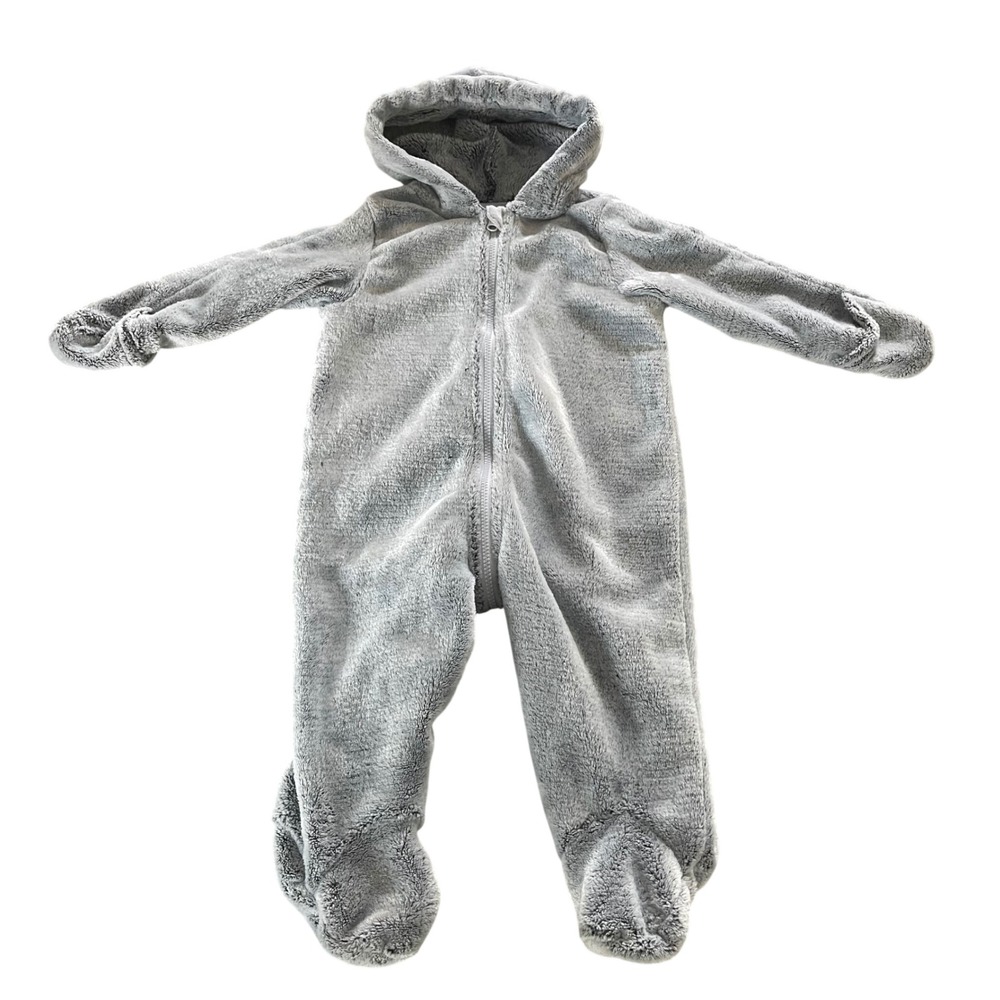 First Impressions Bunting Suit Baby 6-9M Gray Star Faux Fur Hooded Fleece Pram